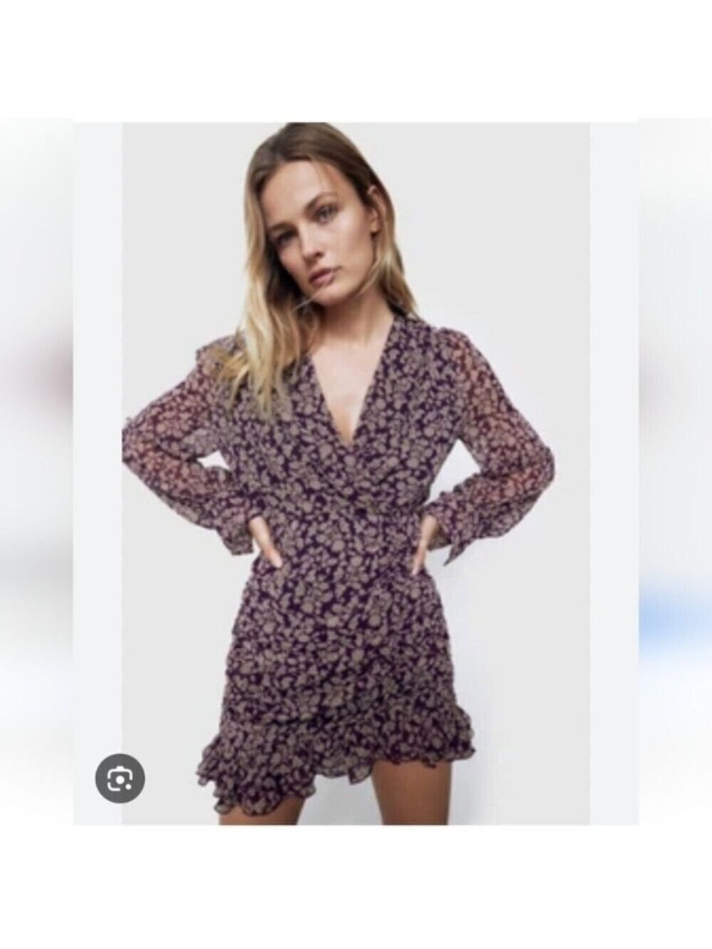 ZARA | Floral Shiffon Dress Purple Sz L
